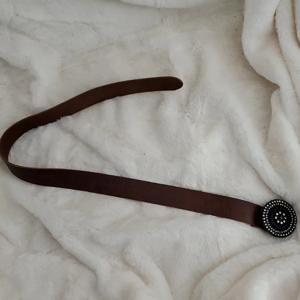 Fossil Jeweled Buckle Leather Embossed Leather Belt